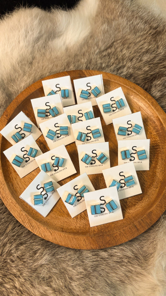 SQUARE TURQUOISE ZUNI STUD EARRINGS