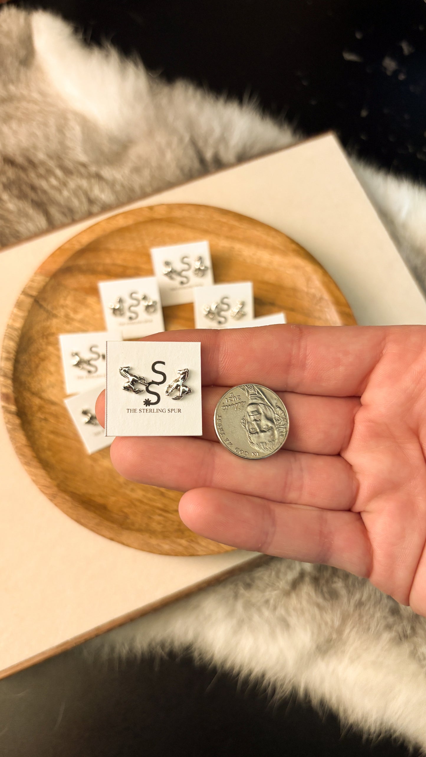 POLISHED SILVER HORSE STUD EARRINGS