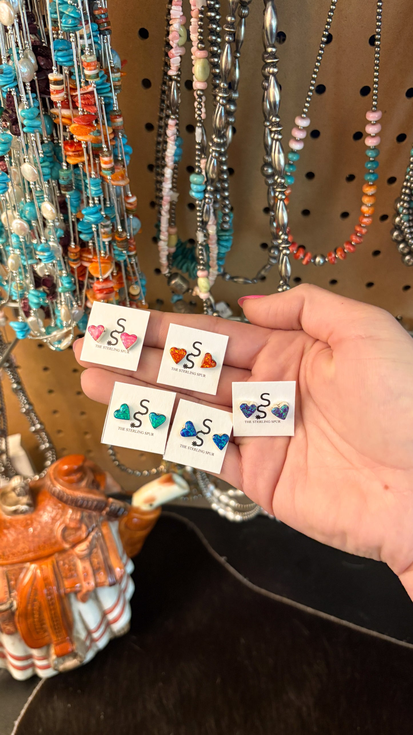 HEART OPAL ZUNI STUD EARRINGS