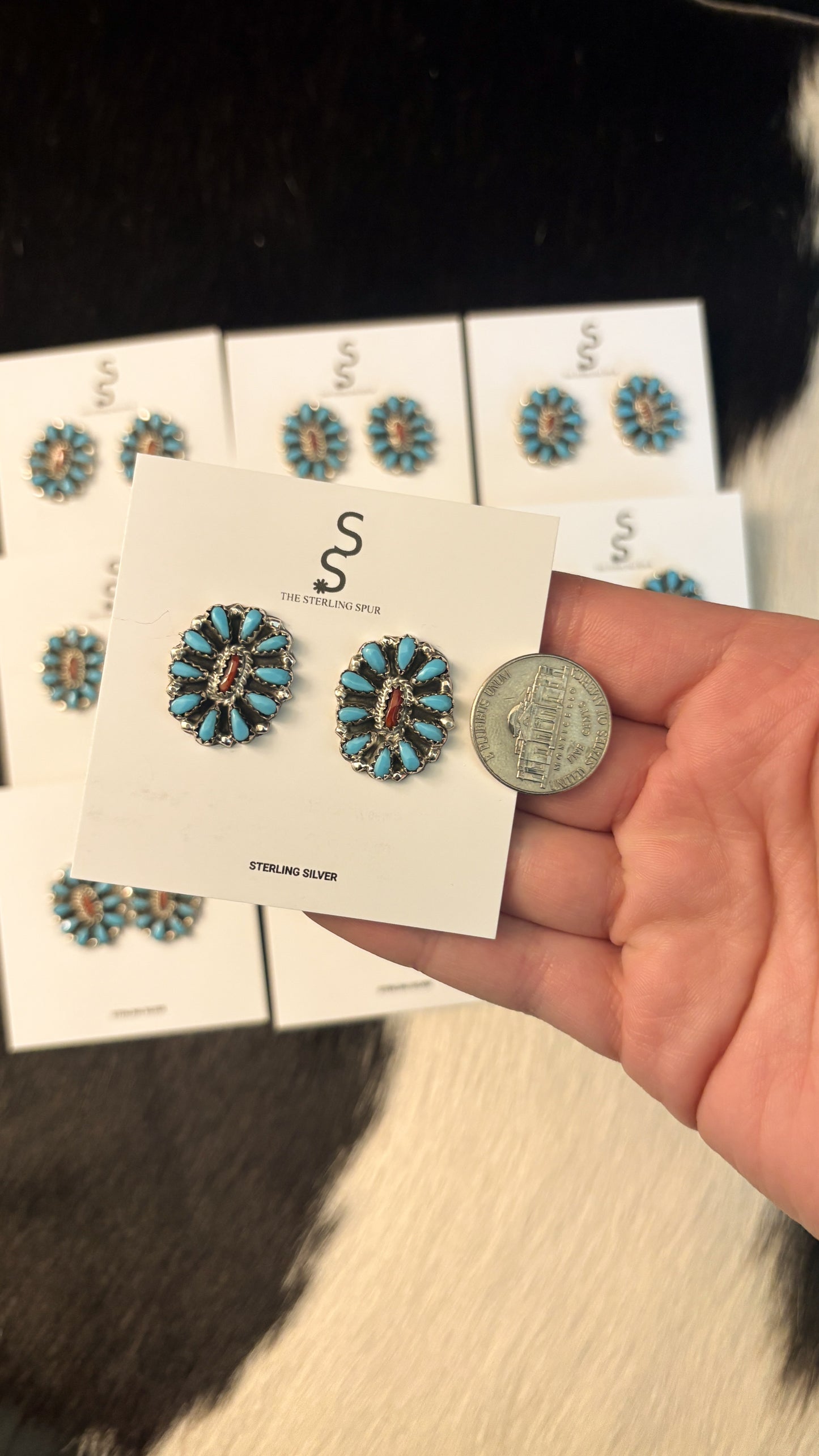 TURQUOISE & CORAL CLUSTER EARRINGS BY MILTON JAMES