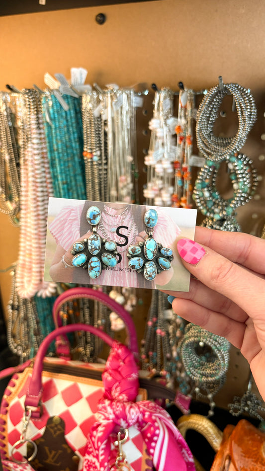 GOLDEN HILLS TURQUOISE HALF CLUSTER DANGLE EARRINGS