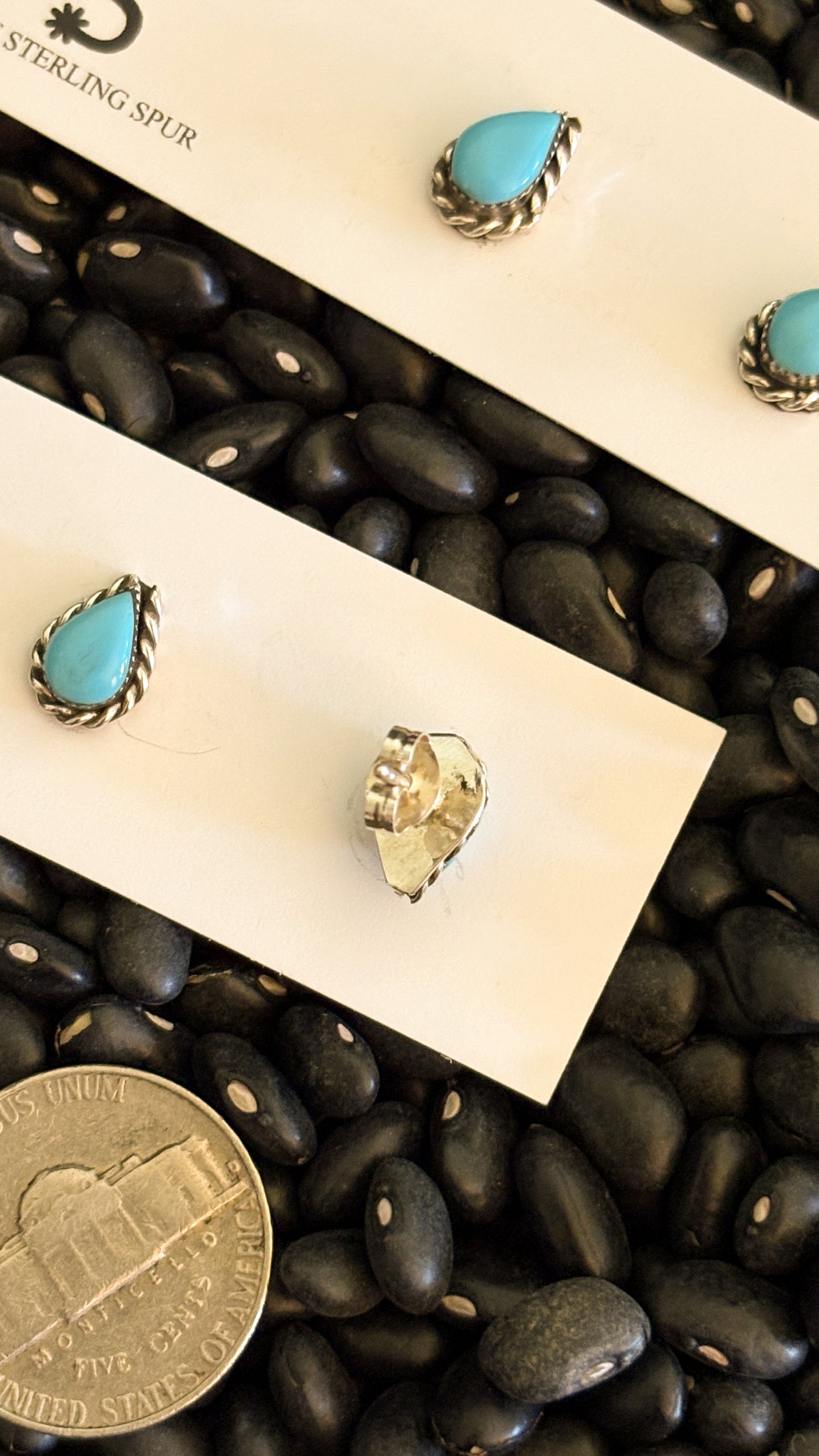 TURQUOISE TEARDROP STUDS W/ ROPE DETAIL