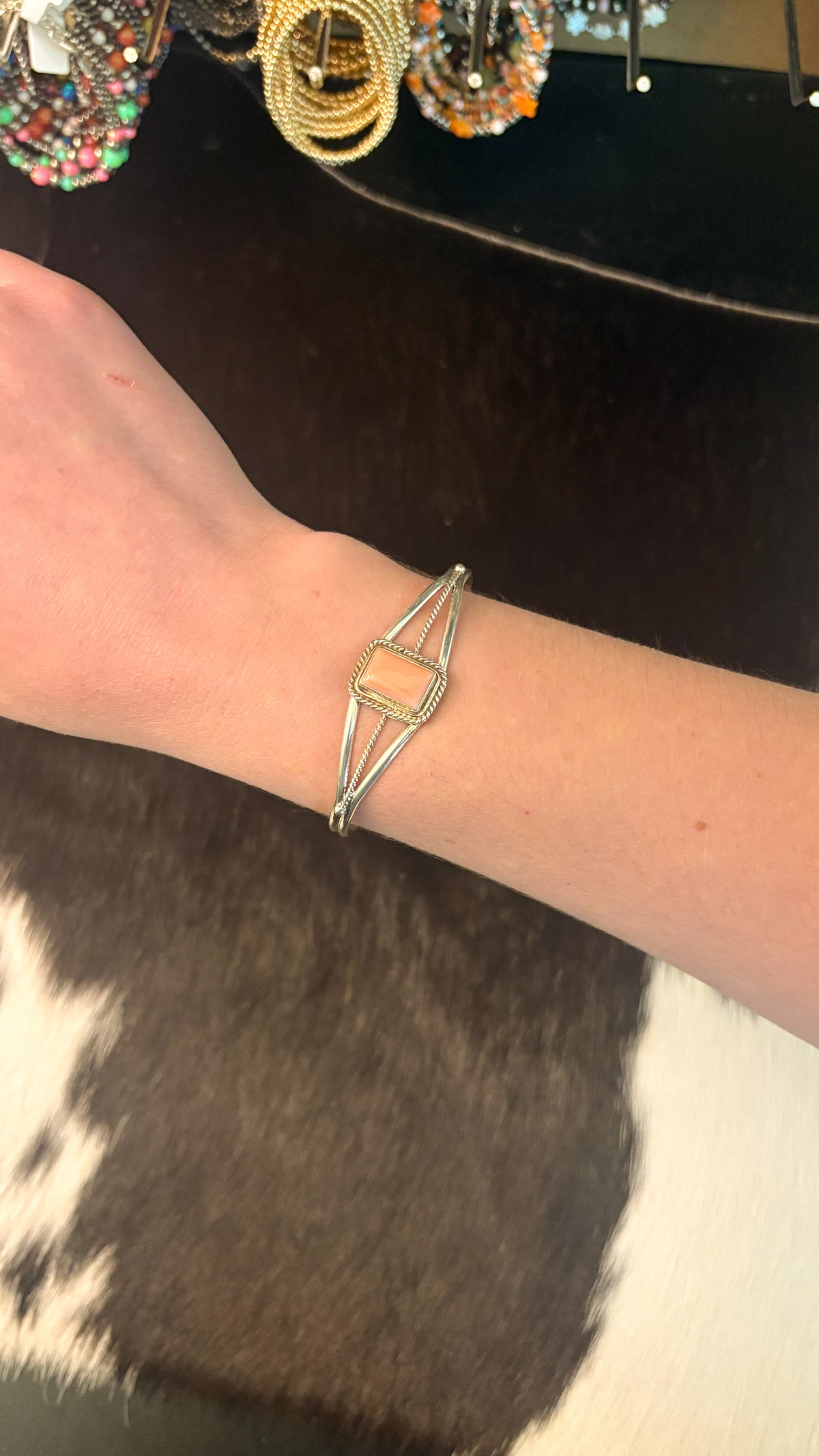RECTANGULAR PINK CONCH CUFF BY PEGGY SKEETS