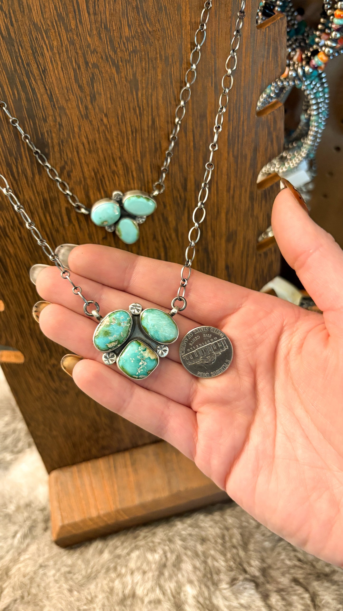 3 STONE SONORAN GOLD TURQUOISE CLUSTER NECKLACE BY TALIA BENALLY