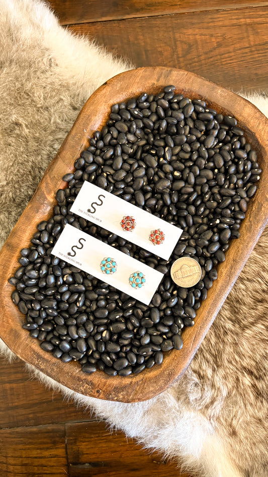 MINI ROUND STONE ZUNI CLUSTER EARRINGS