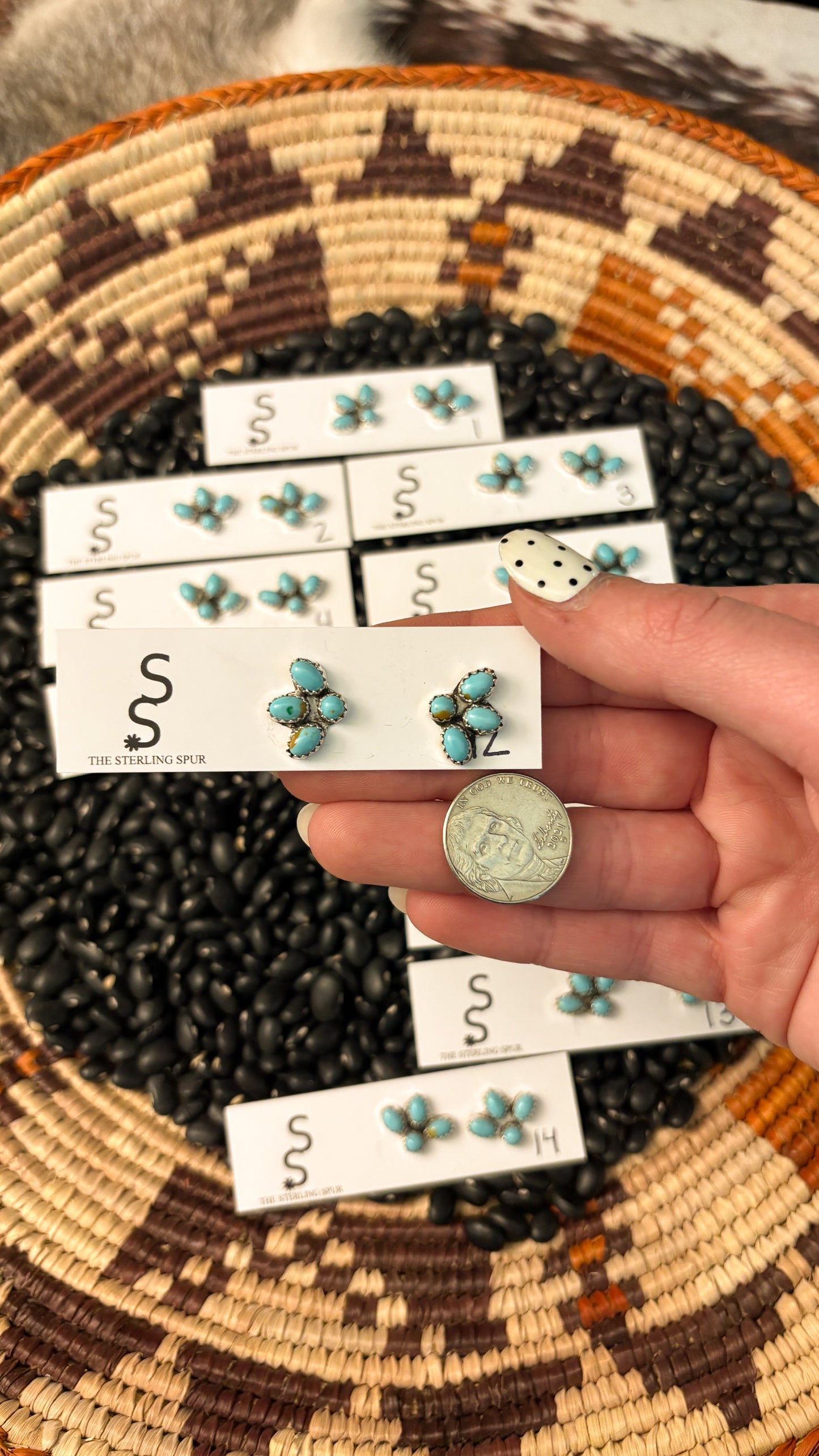 MINI KINGMAN TURQUOISE HALF CLUSTER EARRINGS BY MAXINE RAMIREZ