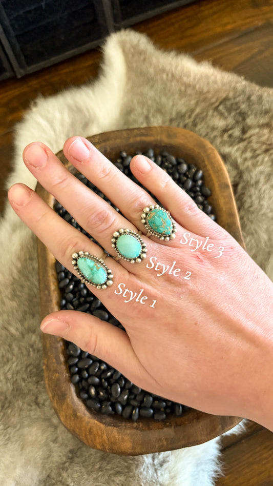LARGE TURQUOISE RING W BEADED DETAIL