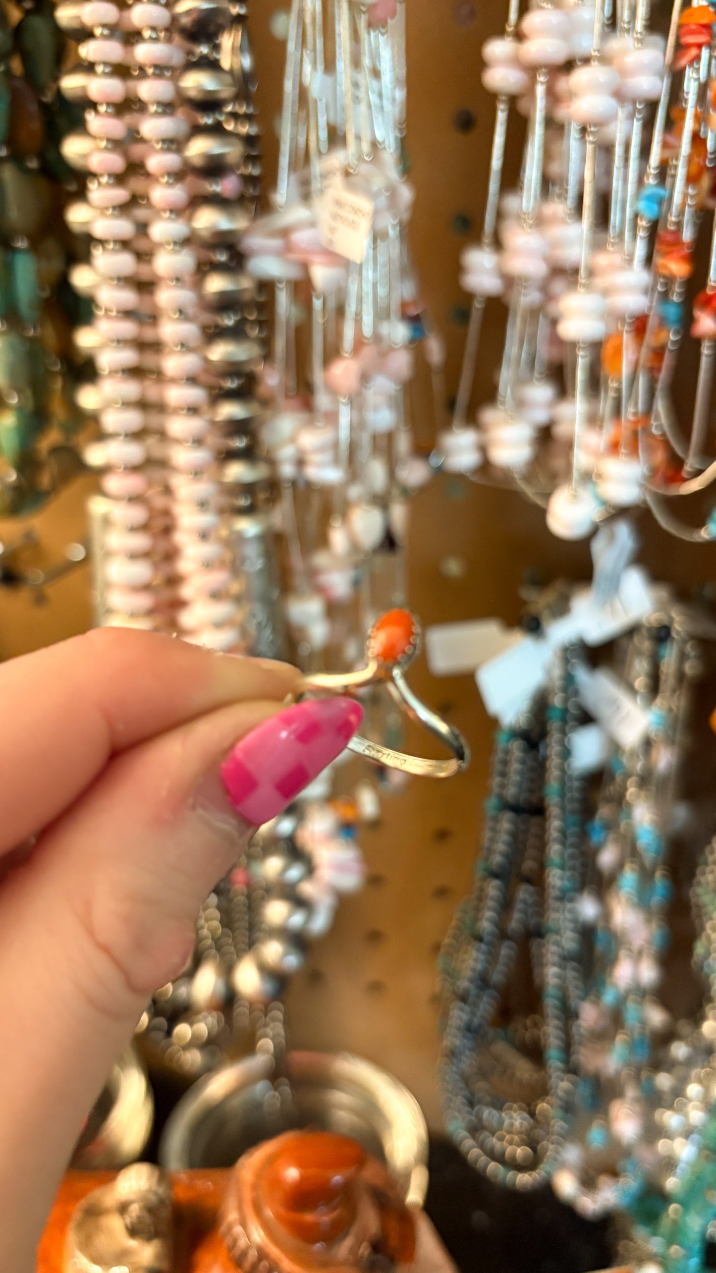OVAL STONE CORAL STACKER RING