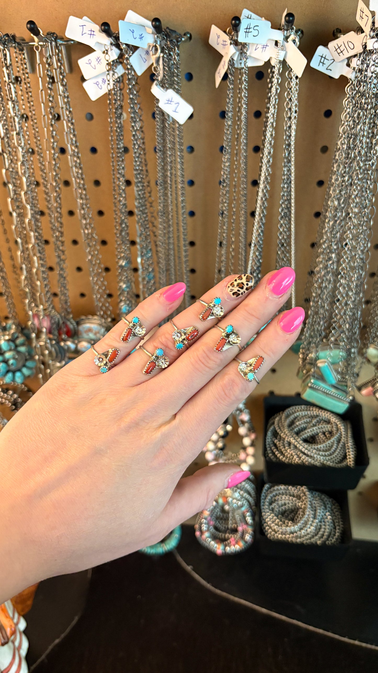 CORAL & TURQUOISE DAINTY FLOWER DETAIL RING
