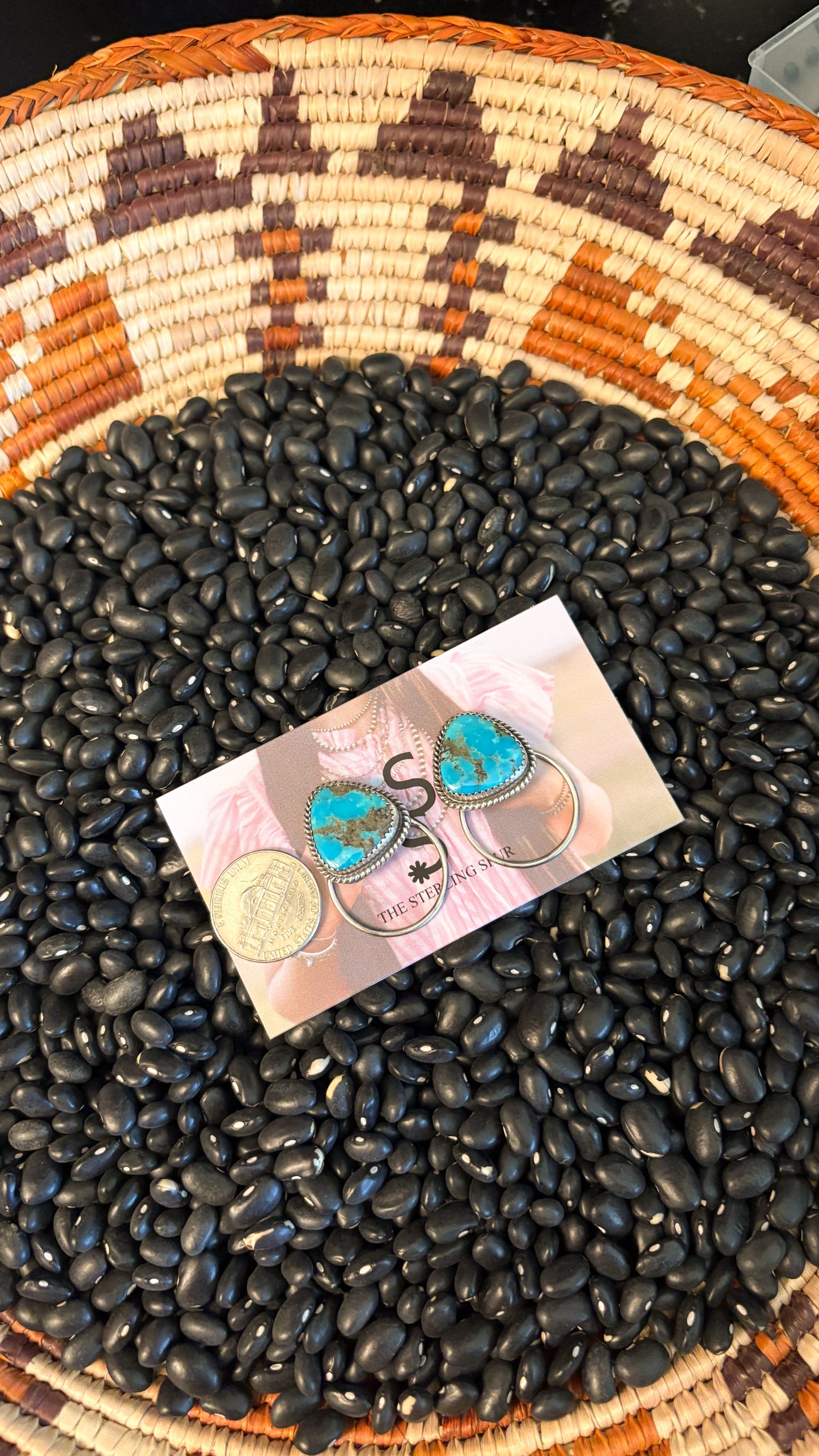 TURQUOISE STATEMENT EARRINGS W SILVER LOOPS