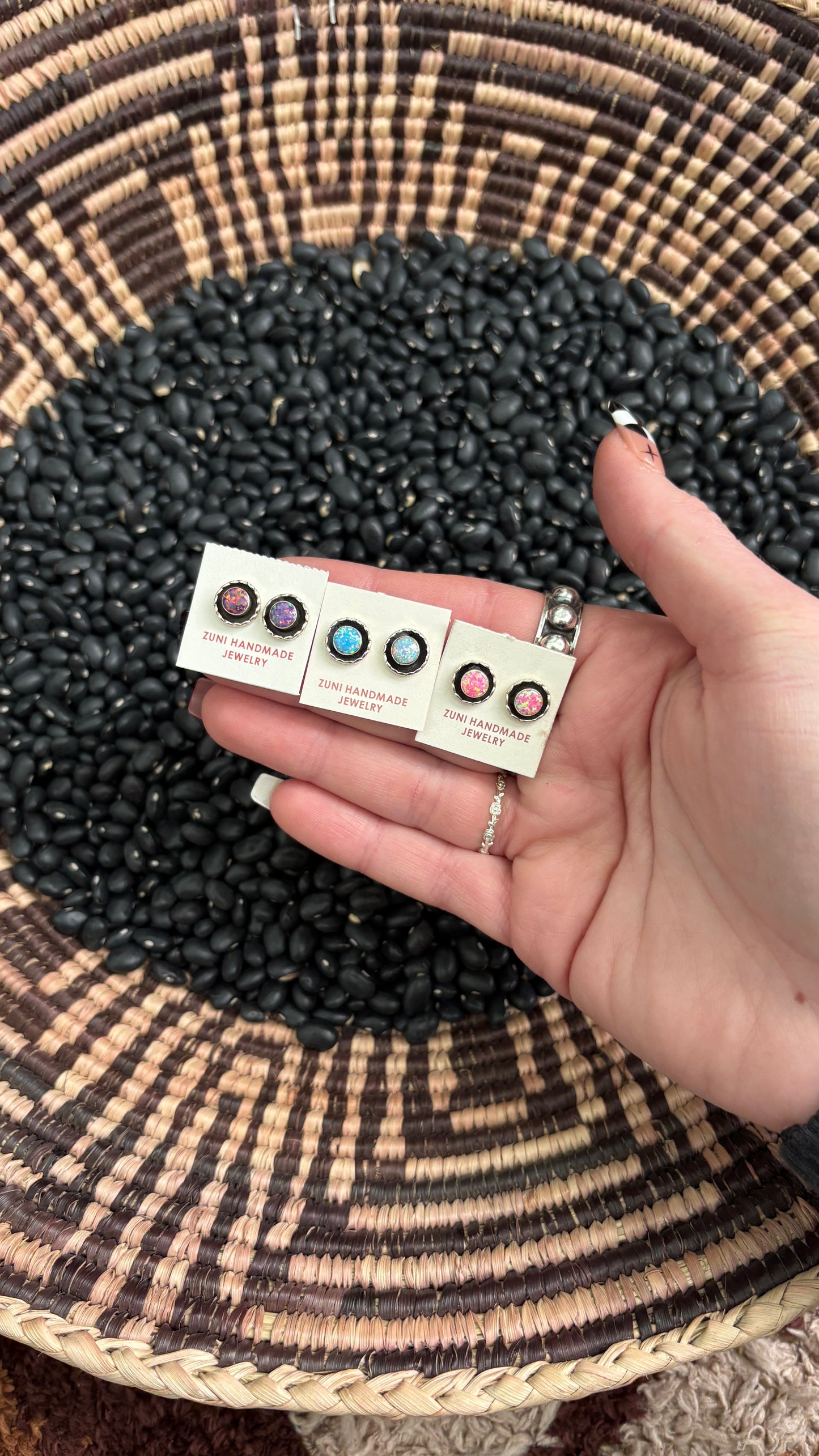 10MM OPAL ZUNI STUD EARRINGS