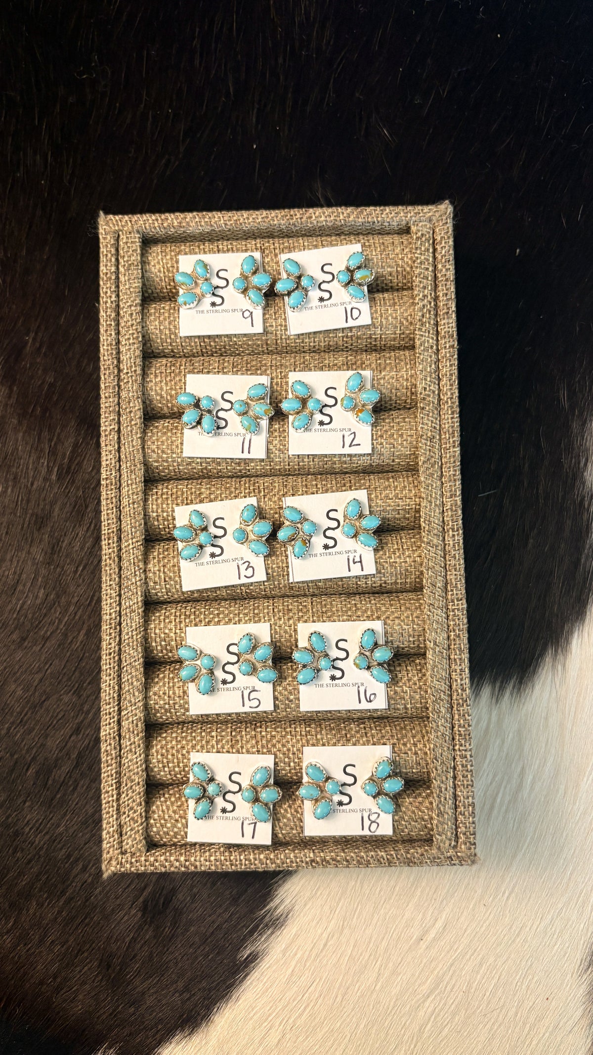MINI KINGMAN TURQUOISE HALF CLUSTER EARRINGS BY MAXINE RAMIREZ