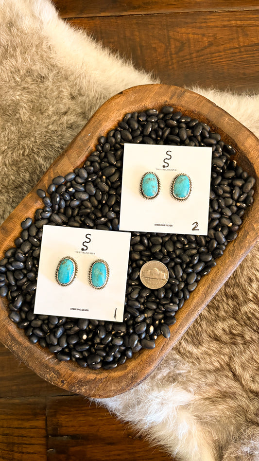 KINGMAN TURQUOISE POST EARRINGS BY DONOVAN NEZ