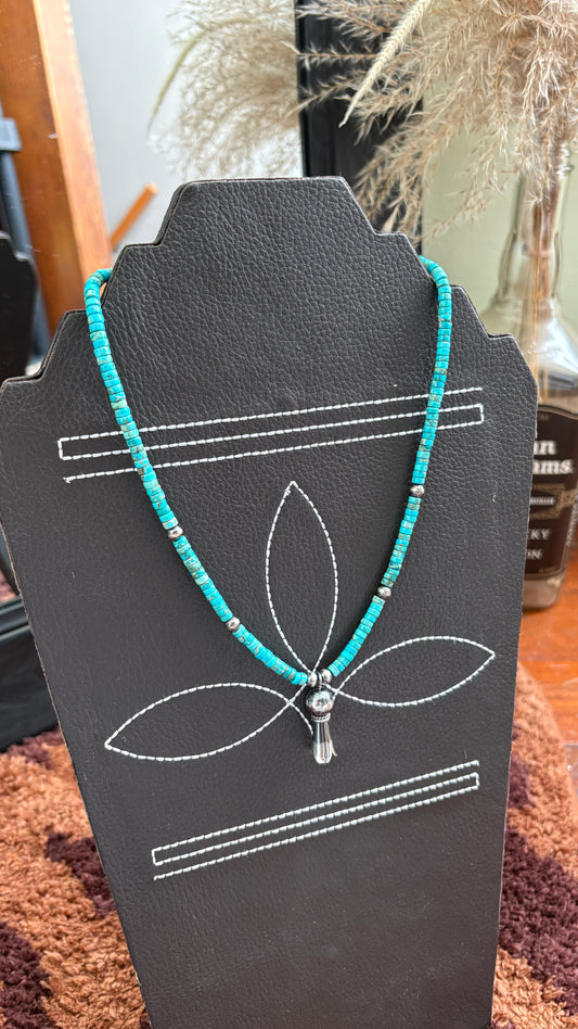 KINGMAN TURQUOISE & STERLING SILVER PEARL NECKLACE W NAJA