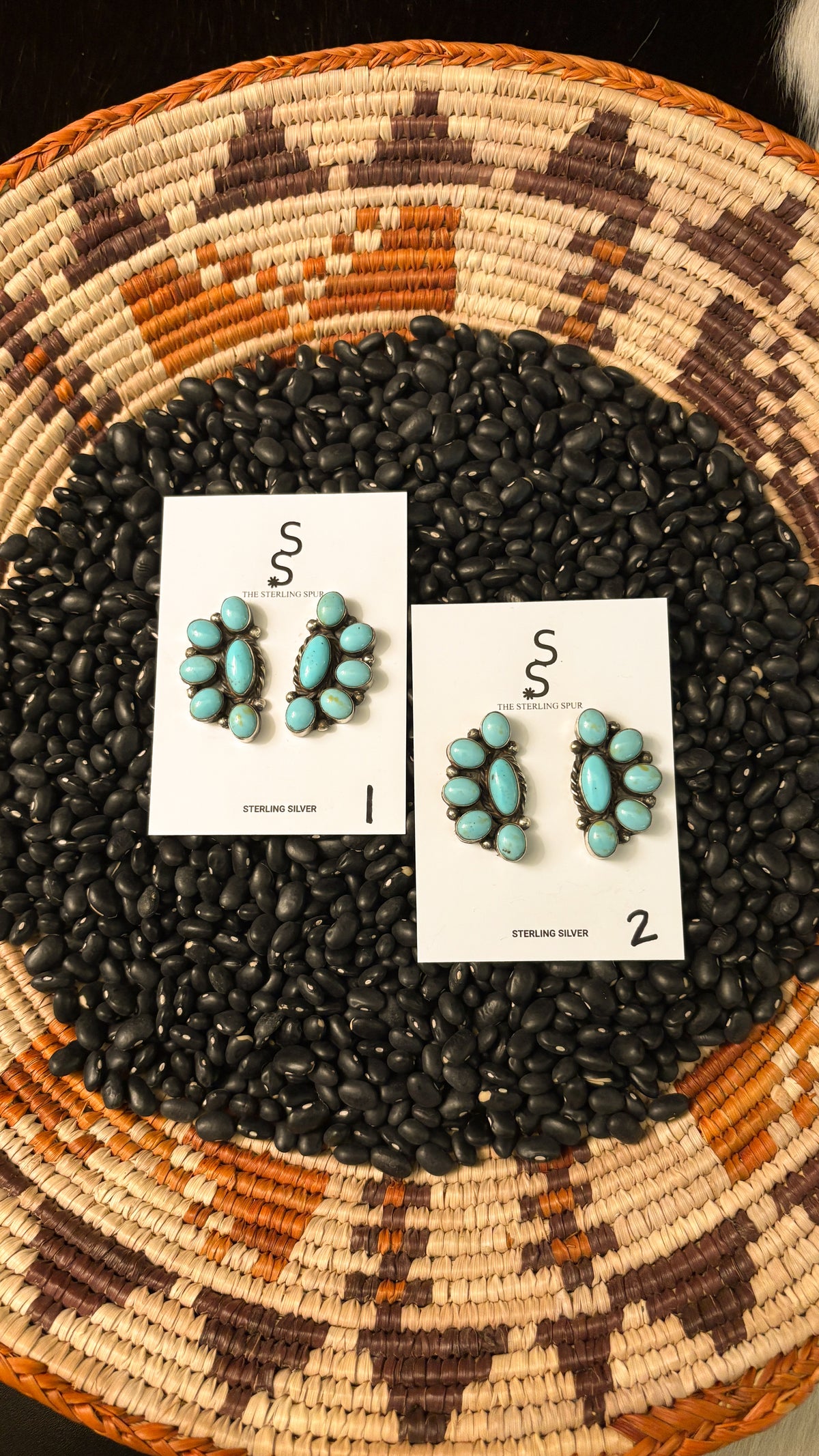 KINGMAN TURQUOISE HALF CLUSTER EARRINGS STAMPED AH STERLING