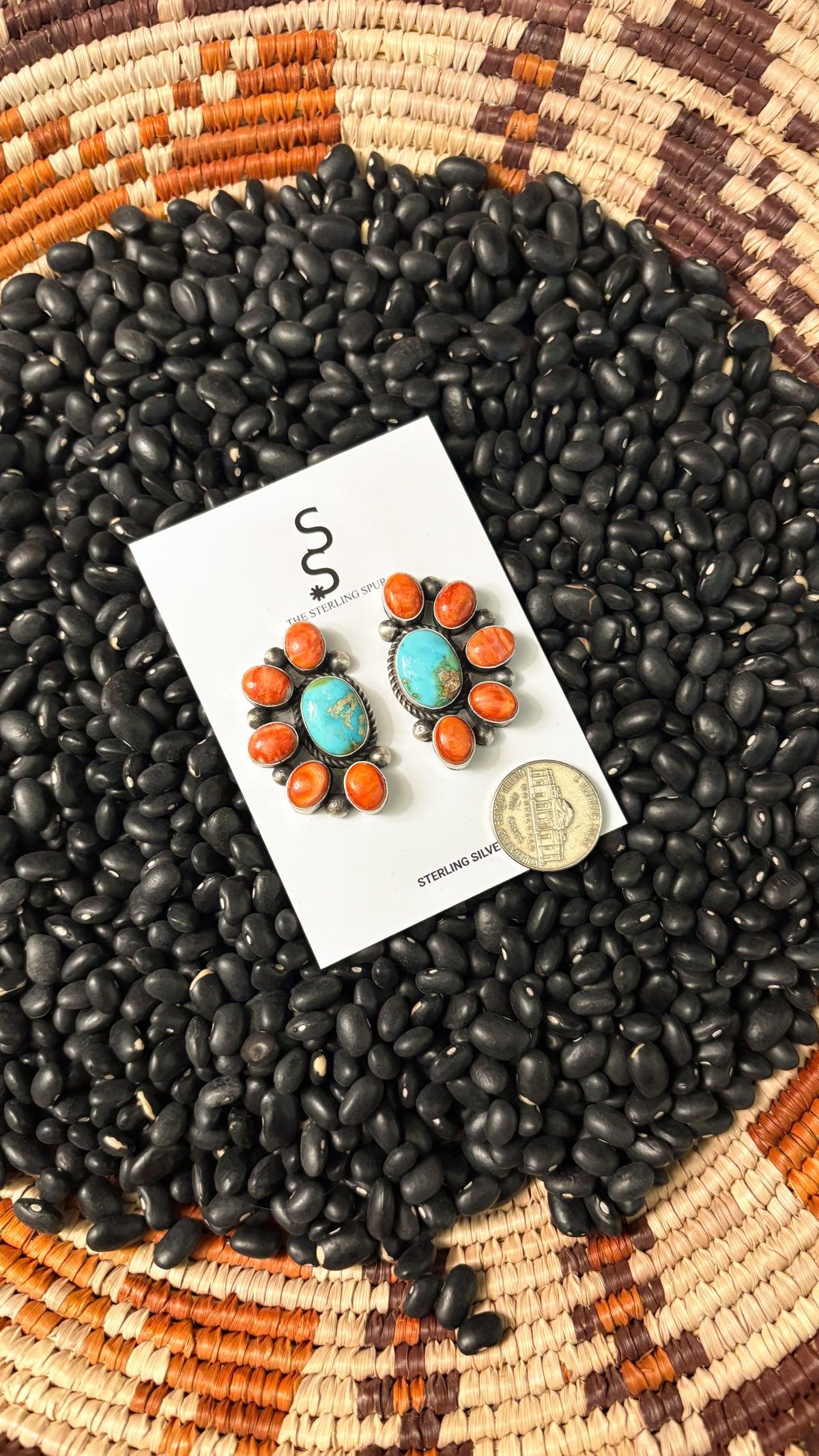 SONORAN GOLD & RED SPINY HALF CLUSTER EARRINGS