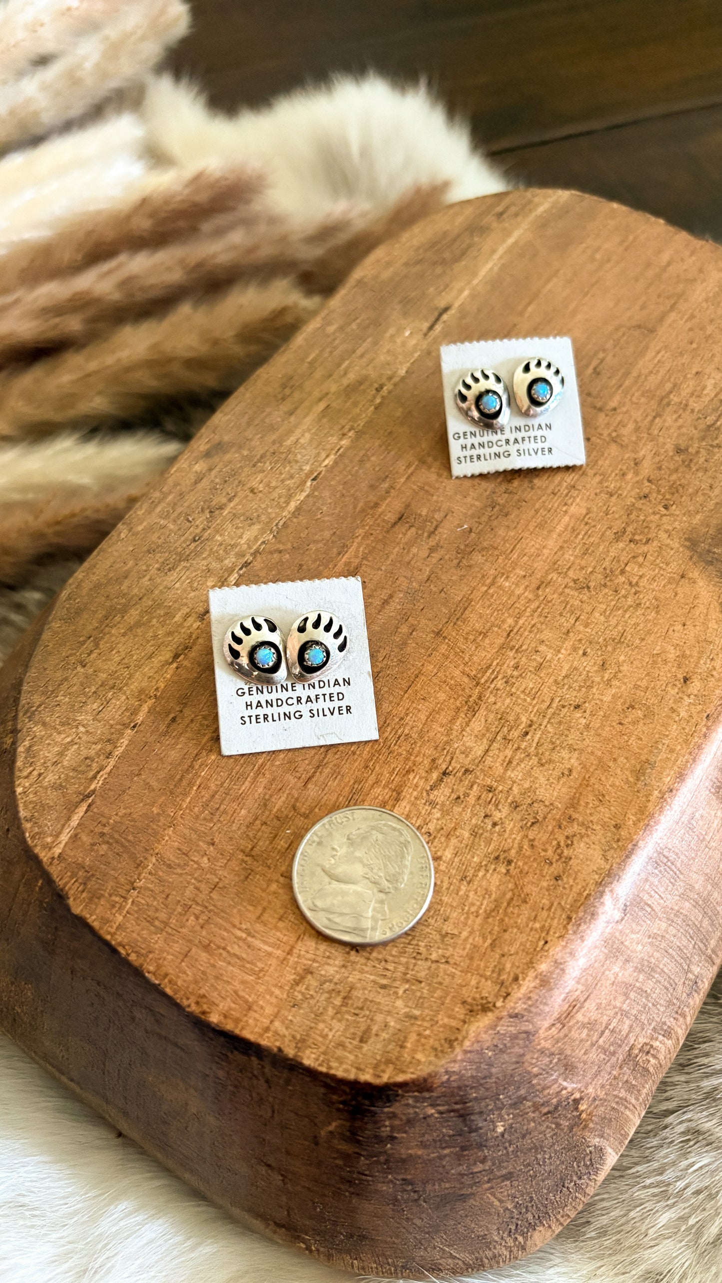 BLUE OPAL BEAR PAW STUDS