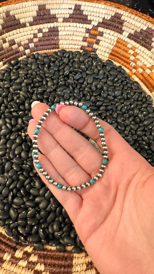 4MM BLUE TURQUOISE & PEARL STRETCH BRACELET