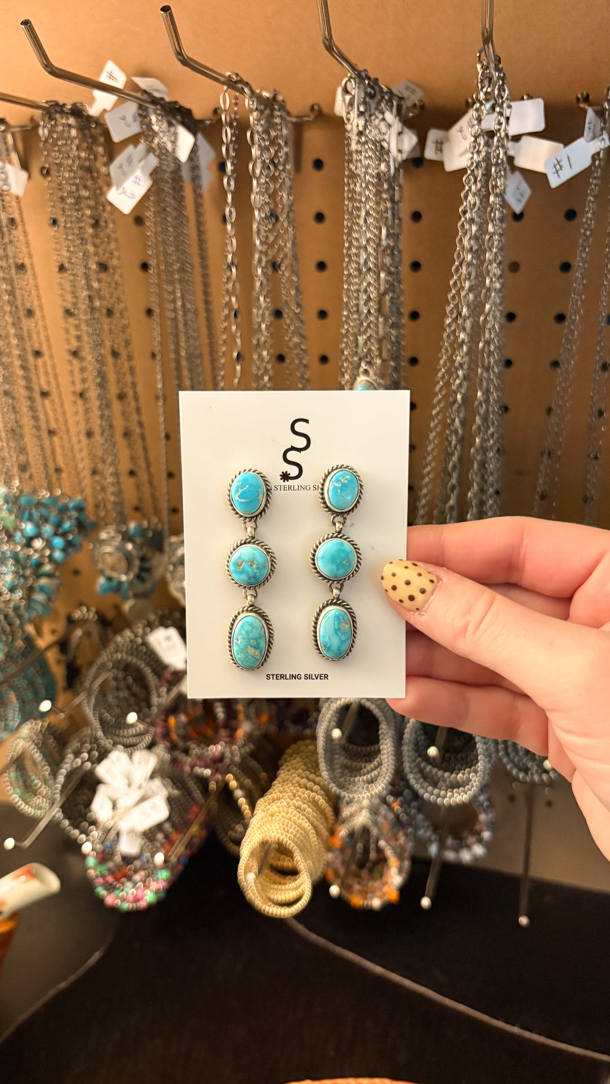 SKY BLUE SONORAN TURQUOISE DANGLE EARRINGS STAMPED TS STERLING