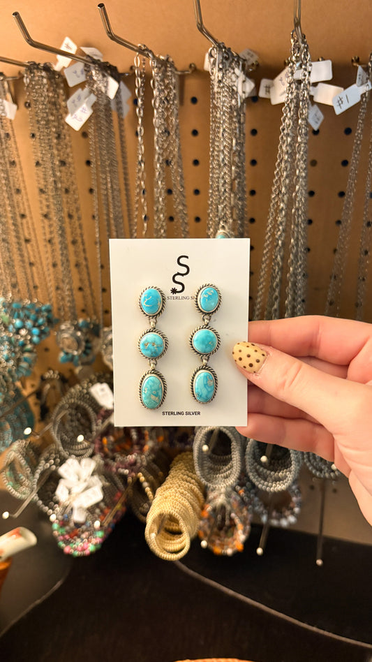 SKY BLUE SONORAN TURQUOISE DANGLE EARRINGS STAMPED TS STERLING
