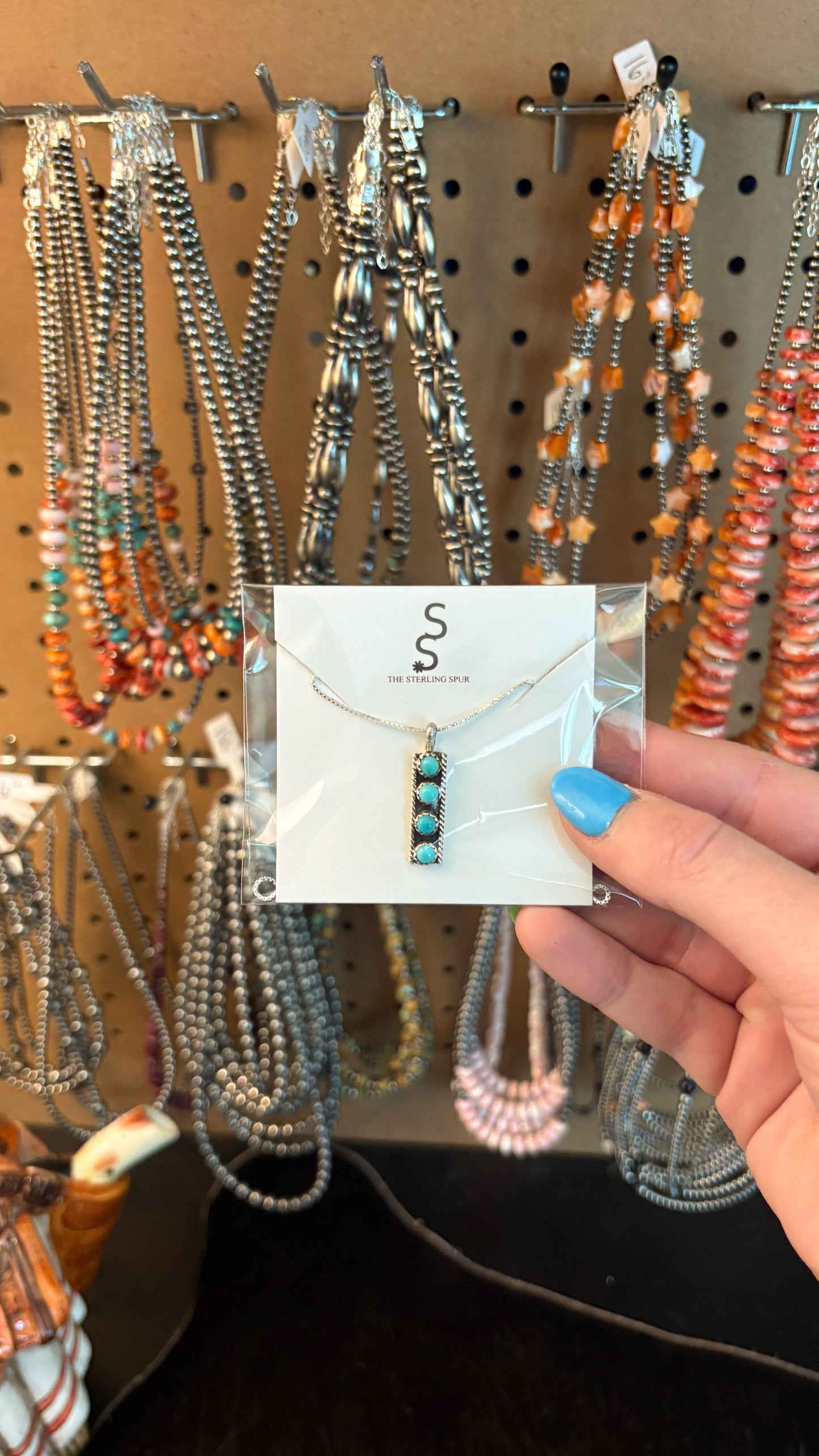 4 STONE KINGMAN TURQUOISE BAR PENDANT BY JANICE SPENCER