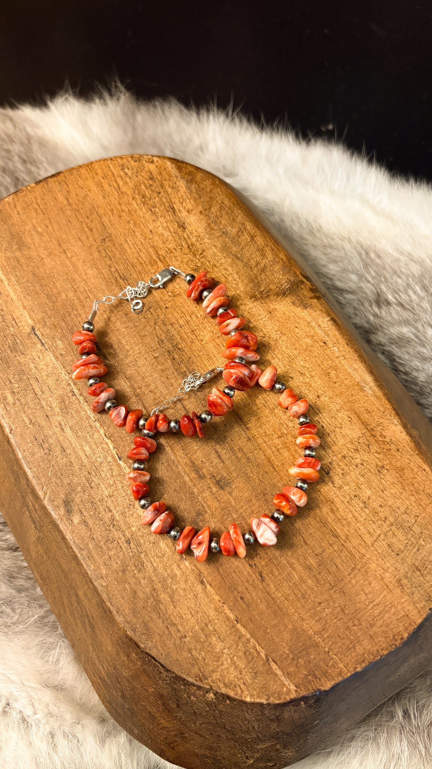 4MM PEARL RED SPINY OYSTER CHIP BRACELET