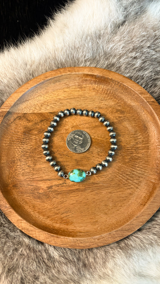 6MM STERLING SILVER STRETCH BRACELET W SONORAN GOLD CHARM
