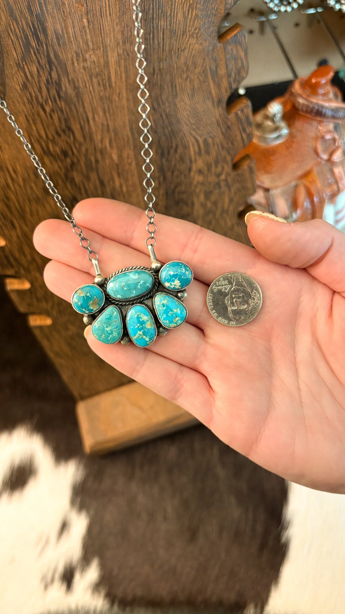 TURQUOISE HALF CLUSTER NECKLACE BY HIRAM LARGO