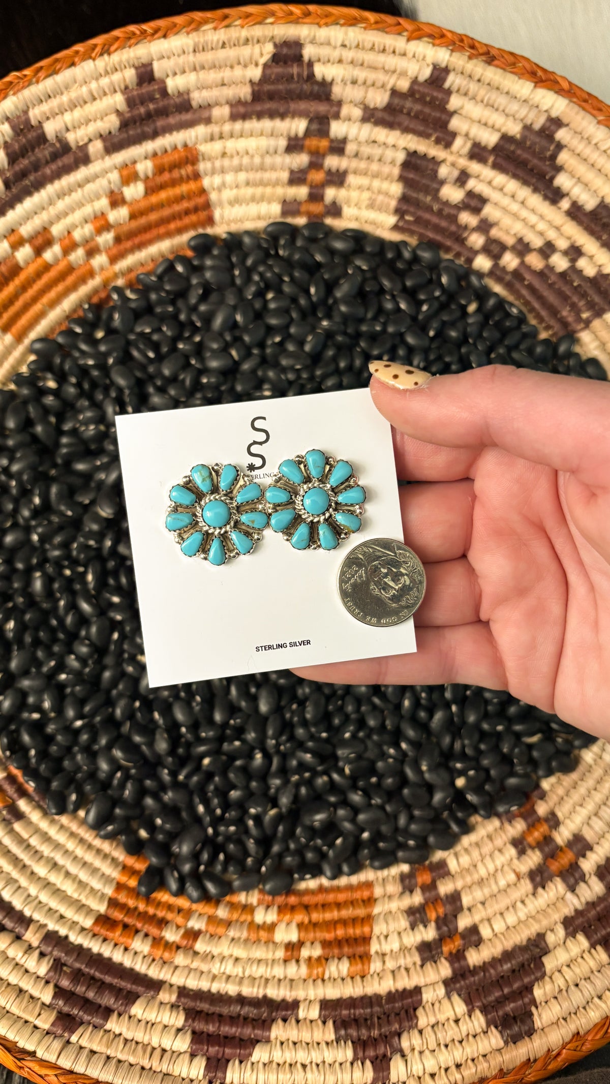 MEDIUM ROUND BLUE TURQUOISE CLUSTER EARRINGS