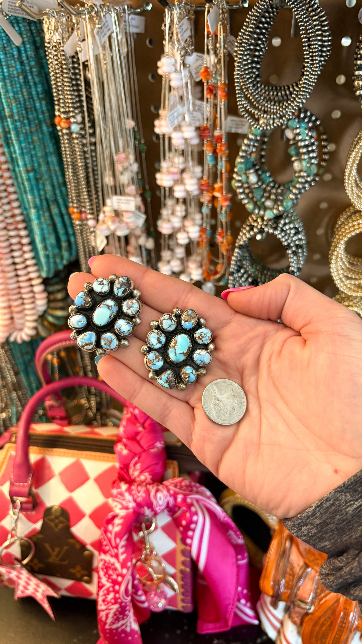 GOLDEN HILLS TURQUOISE STATEMENT CLUSTER EARRINGS BY AMOS JAKE