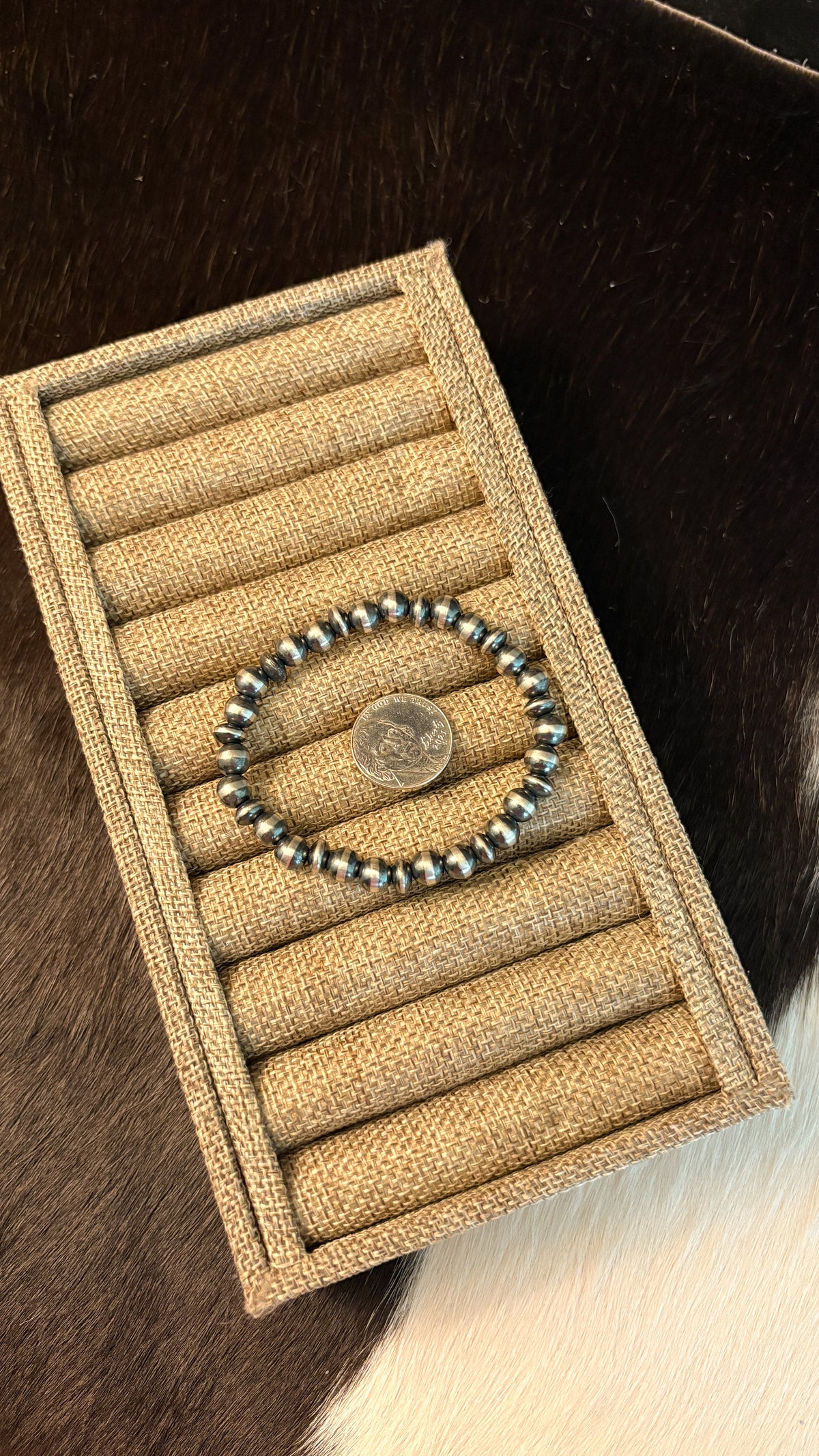 7MM STERLING SILVER PEARL & SAUCER STRETCH BRACELET
