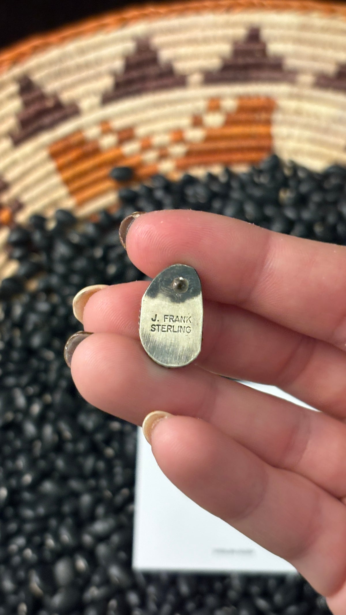 ROUND RIBBON TURQUOISE STUD EARRINGS STAMPED J FRANK STERLING