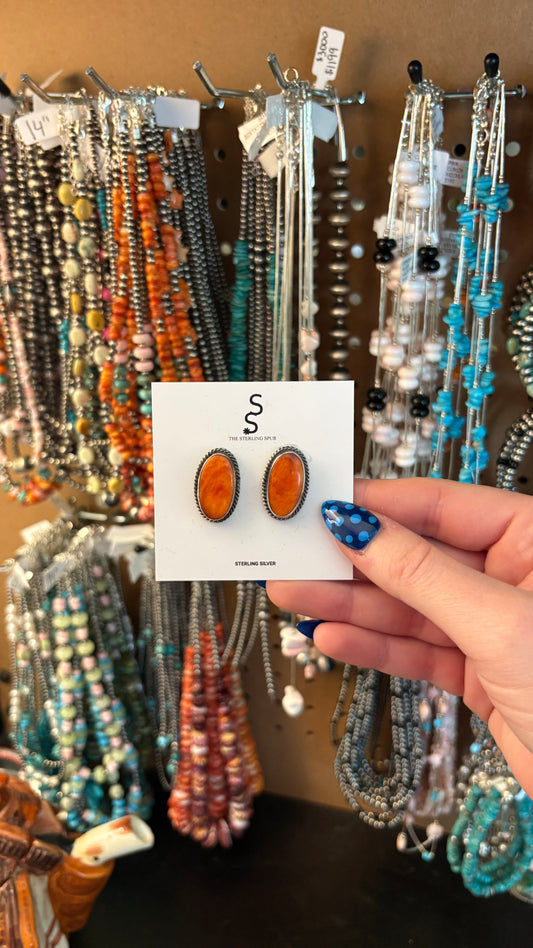 OVAL ORANGE SPINY OYSTER STATEMENT EARRINGS