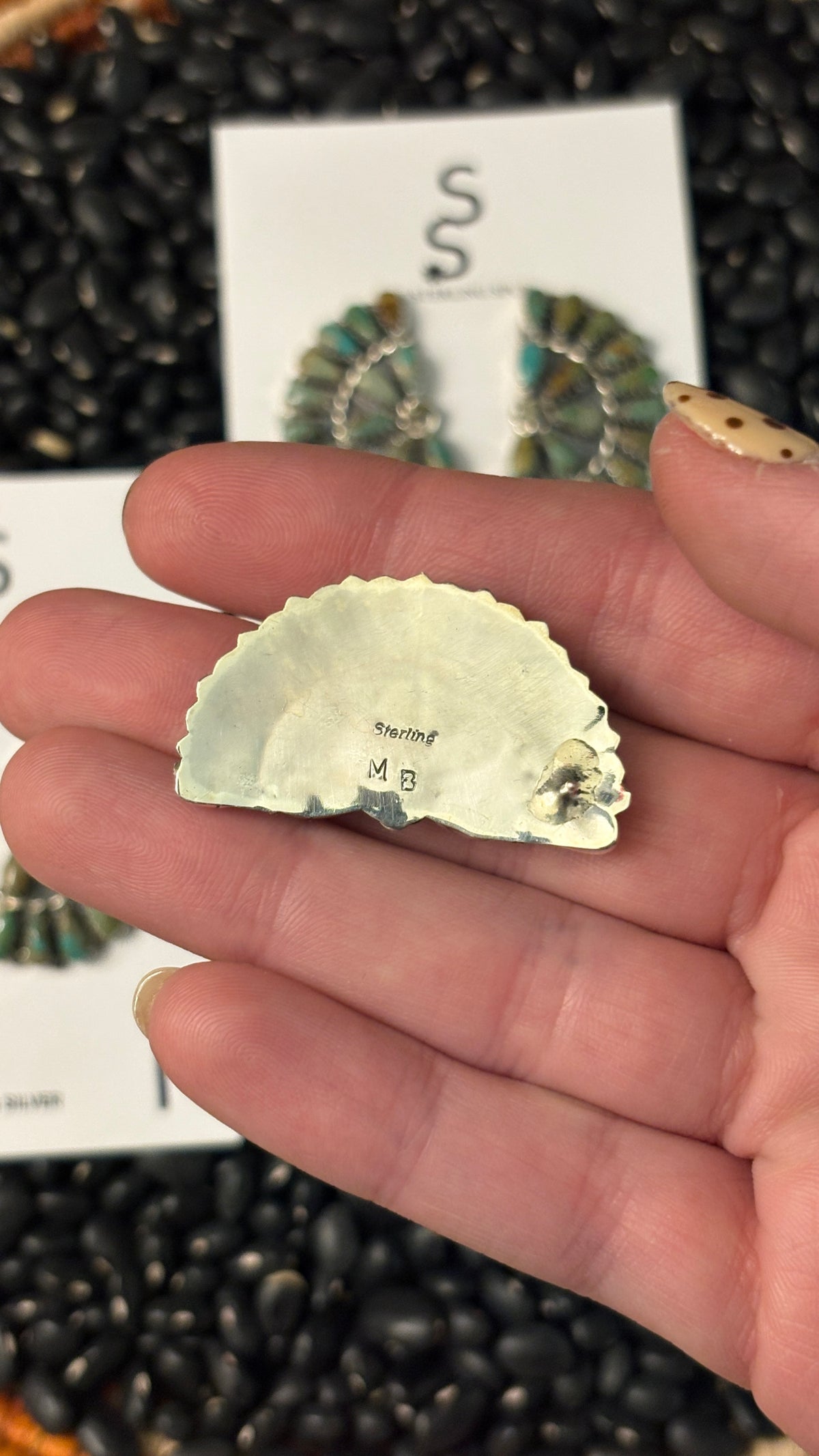 BIG PAPA GREEN TURQUOISE HALF CLUSTER EARRINGS BY MATHILDA BENALLY