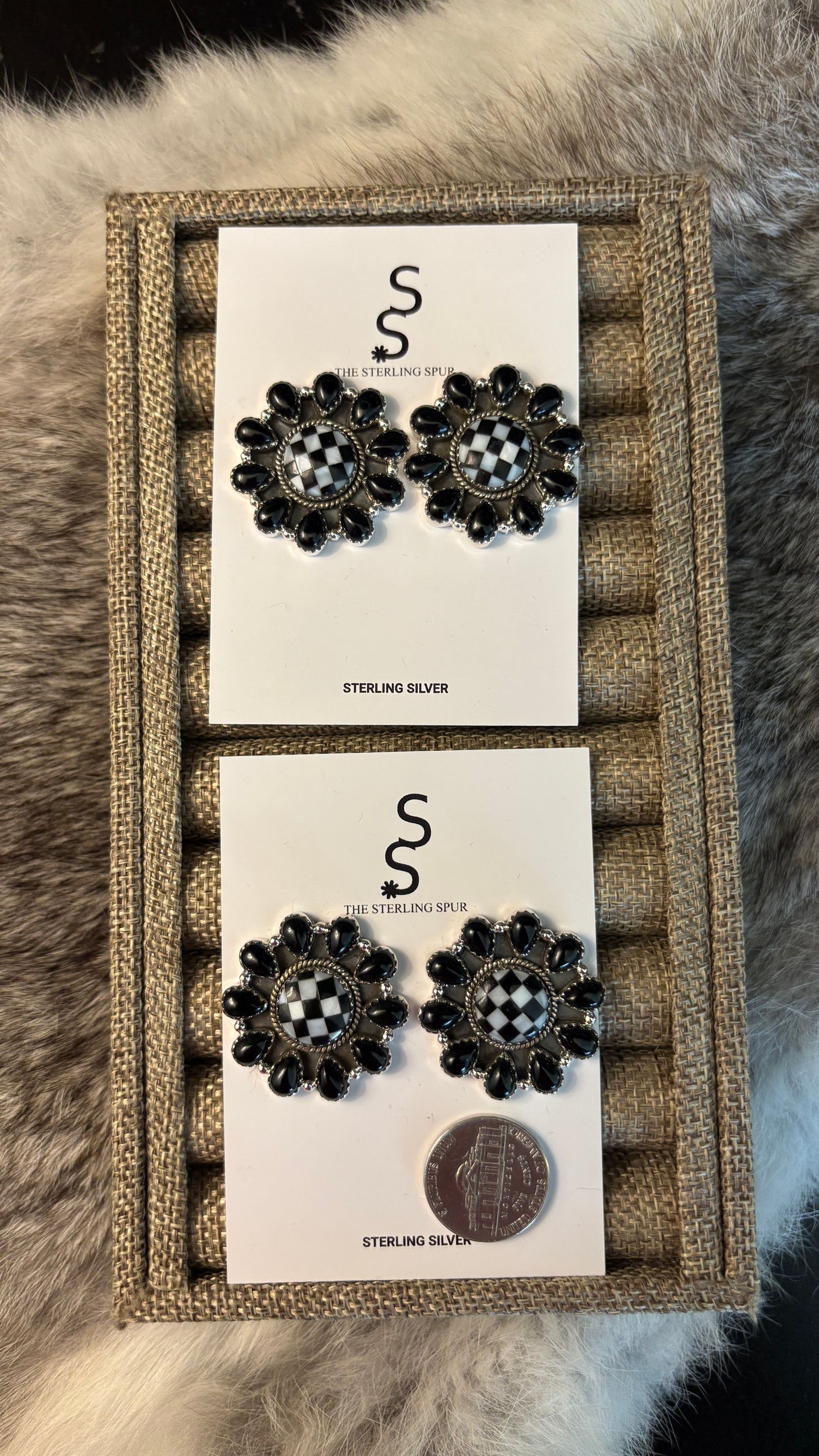 BLACK ONYX & CHECKERBOARD CLUSTER EARRINGS