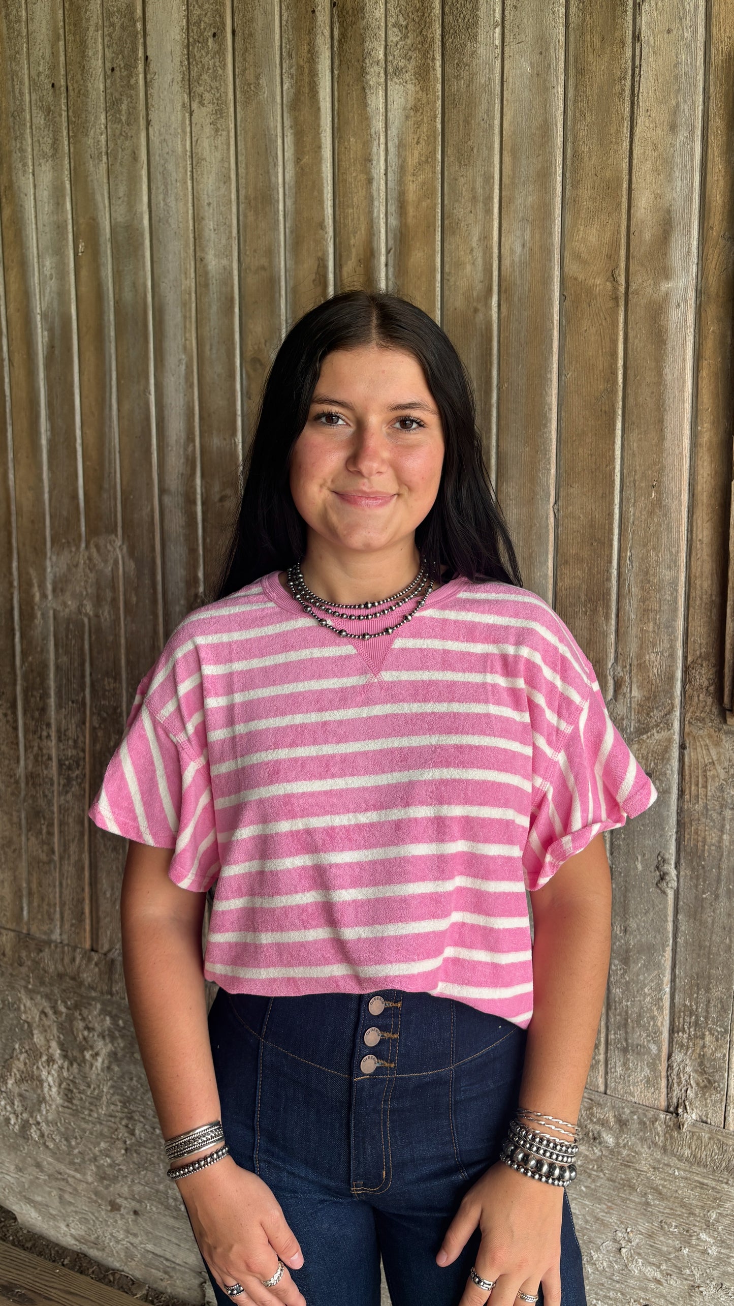 PINK & CREAM SHORT SLEEVE TOP