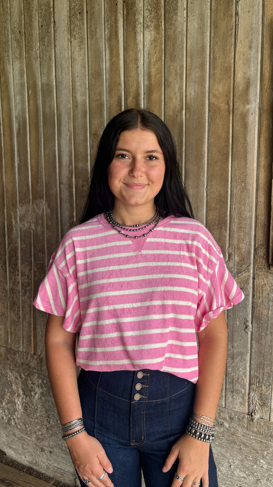 PINK & CREAM SHORT SLEEVE TOP