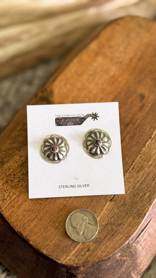 CONCHO POST EARRINGS W/ PURPLE SPINY OYSTER STONE