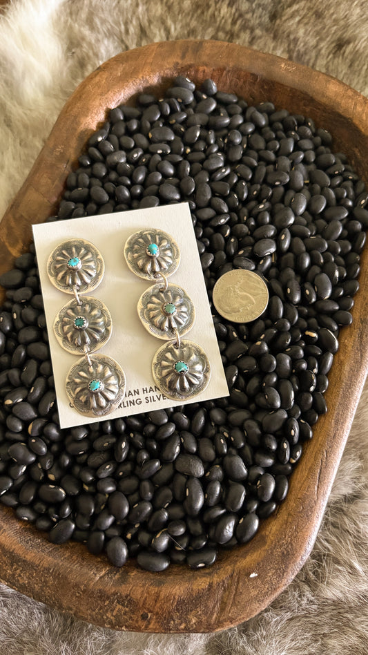 TRIPLE TURQUOISE CONCHO DANGLE EARRINGS