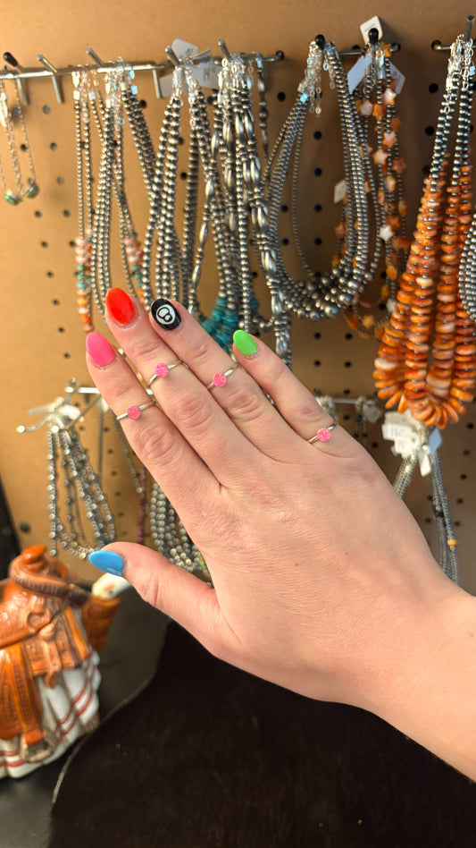 ROUND HOT PINK OPAL ZUNI PINKY RING BY ANGIE ROSETTA