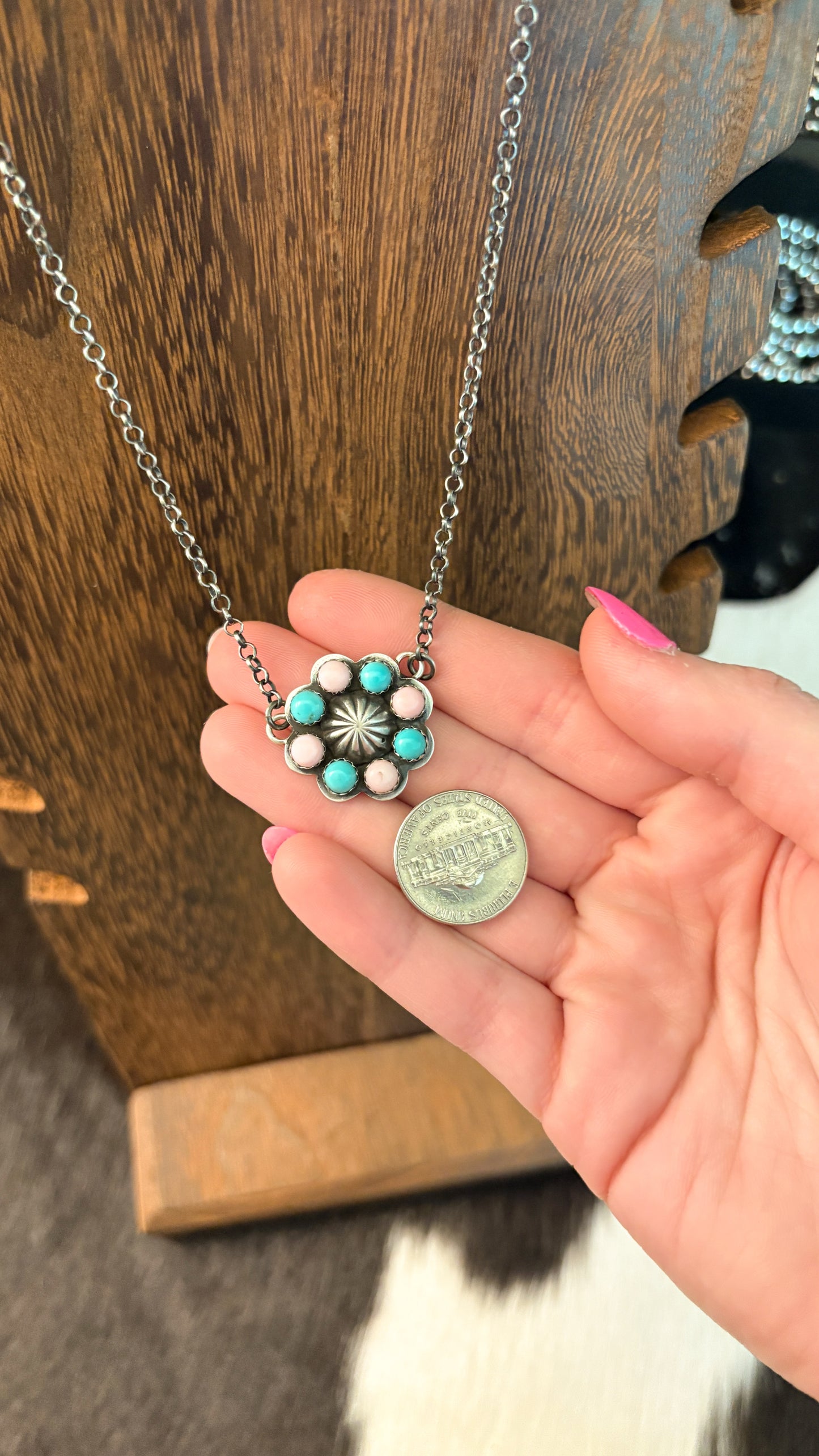 TURQUOISE & PINK CONCH STARSHOT NECKLACE