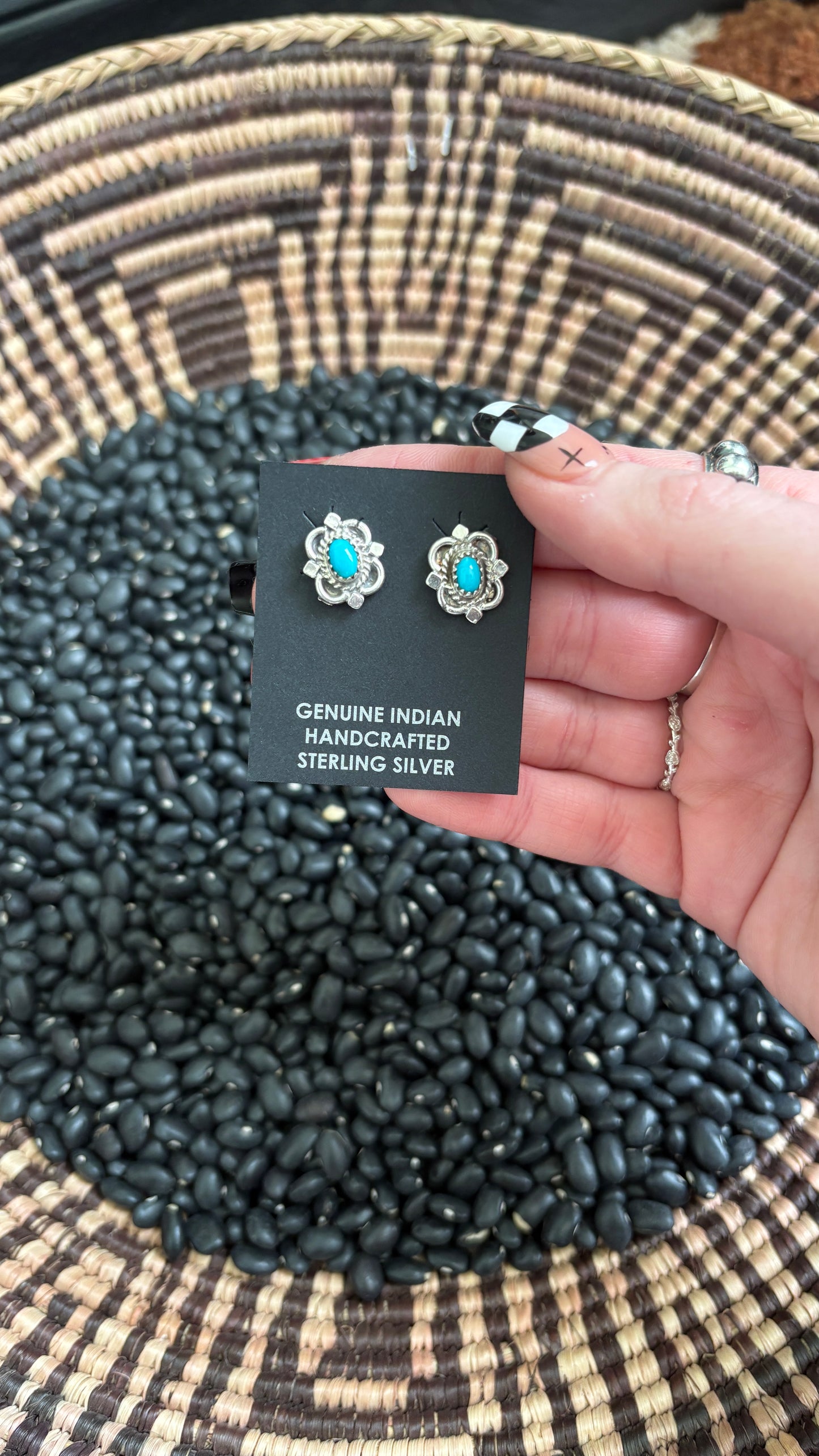 TURQUOISE POST EARRINGS W SILVER DETAILS BY JUDY LARGO