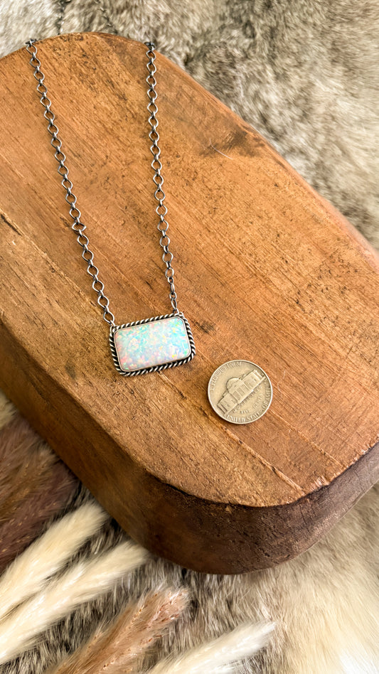 WHITE OPAL BAR NECKLACE