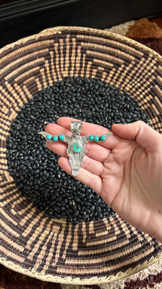 TURQUOISE LONGHORN PENDANT BY LEROY JAMES