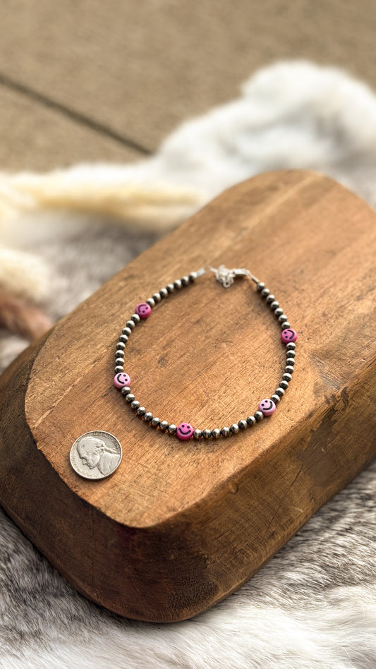 PINK SMILEY PEARL ANKLET - READY   TO SHIP