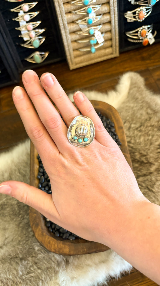 TILTED COWBOY HAT RING BY BOBBY PLATERO