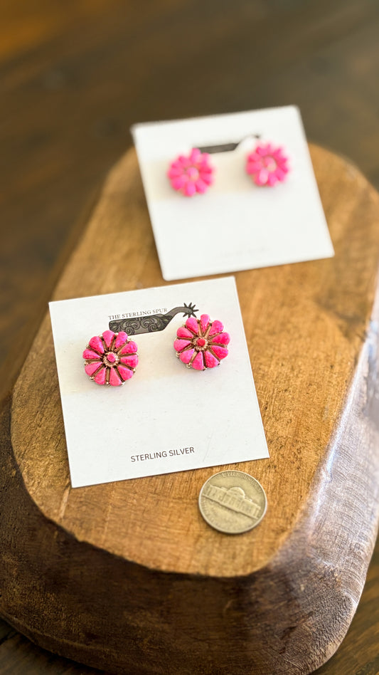 HOT PINK OPAL CLUSTER POST EARRINGS