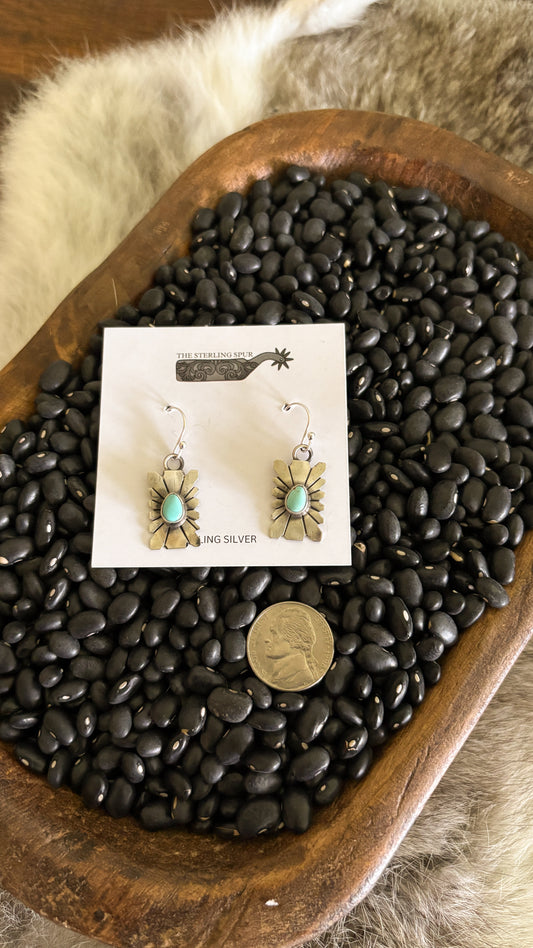RECTANGLE TURQUOISE STONE DANGLE EARRINGS