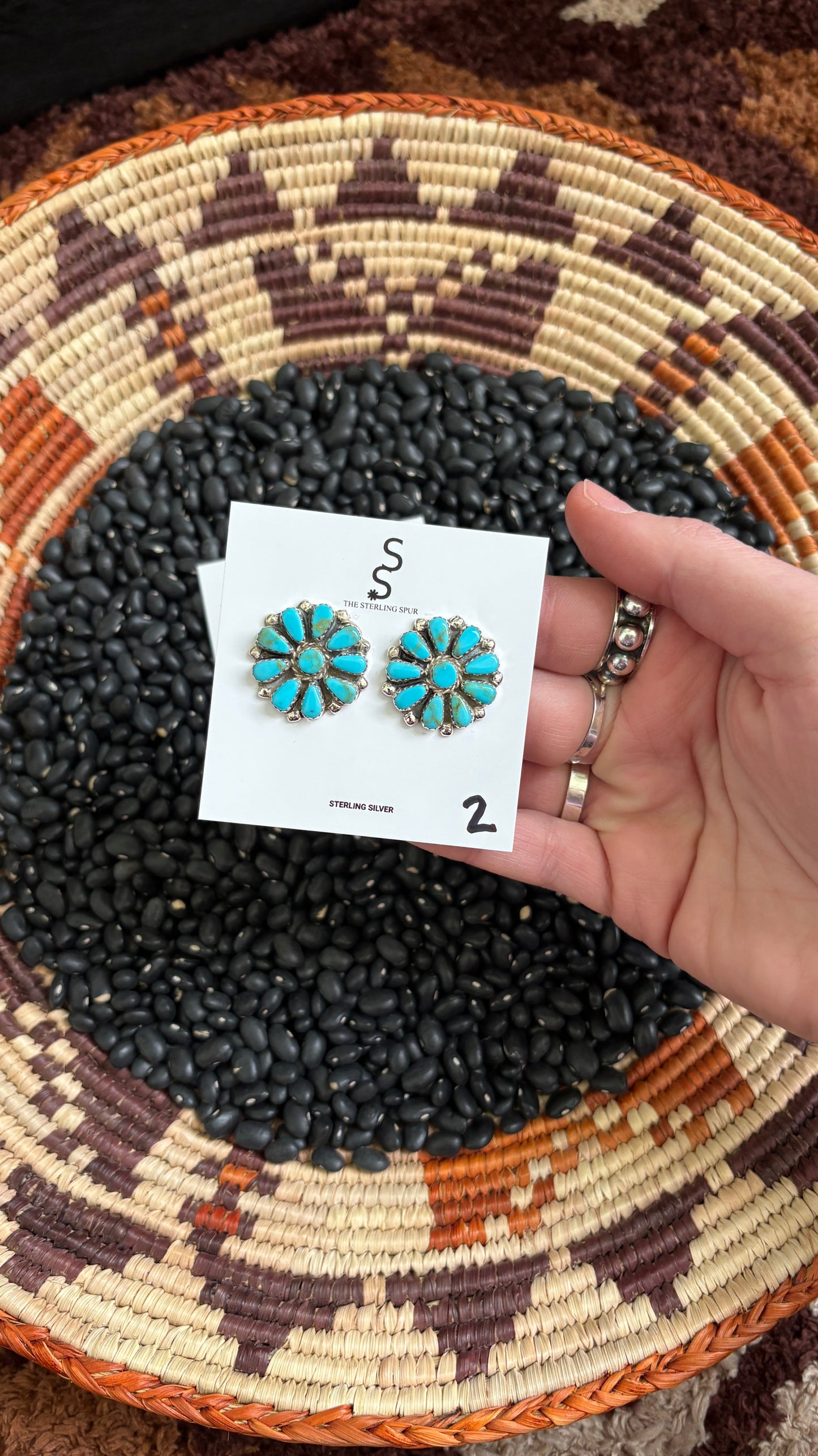 MEDIUM BLUE TURQUOISE CLUSTER EARRINGS BY JULIUS PERRY