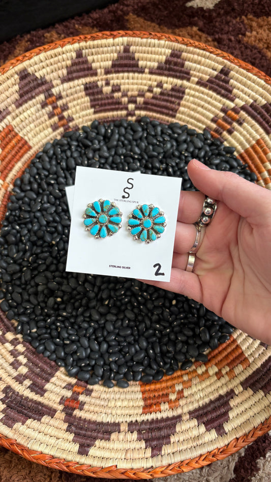 MEDIUM BLUE TURQUOISE CLUSTER EARRINGS BY JULIUS PERRY